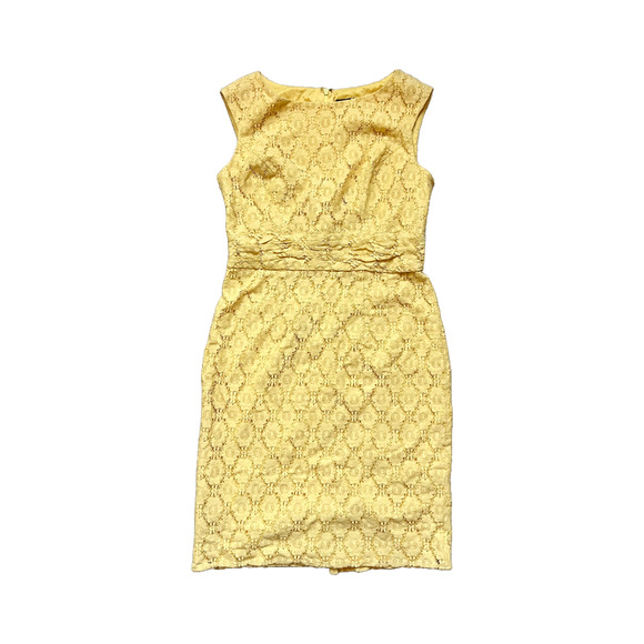 Adrianna Papell Dress 10 Yellow Floral Lace Sheath Sleeveless Spring Twee Formal - Picture 1 of 7